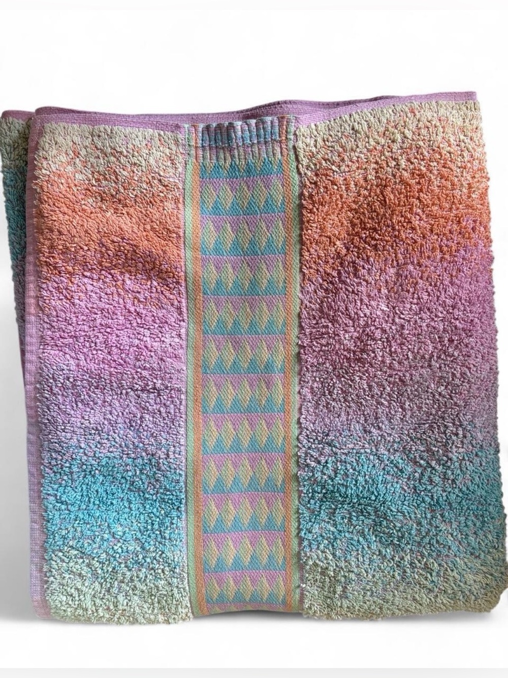 Vintage Fieldcrest Pastel Rainbow Towel Geometric Diamond Pattern